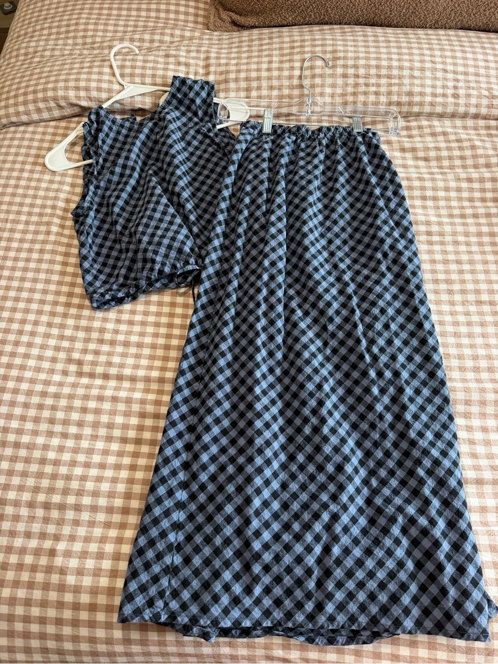 bohme Blue and Black Gingham Two-Piece Sleep Set